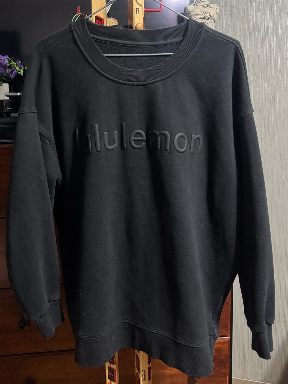 Lululemon Black Embossed Wordmark Logo Crewneck Sweatshirt